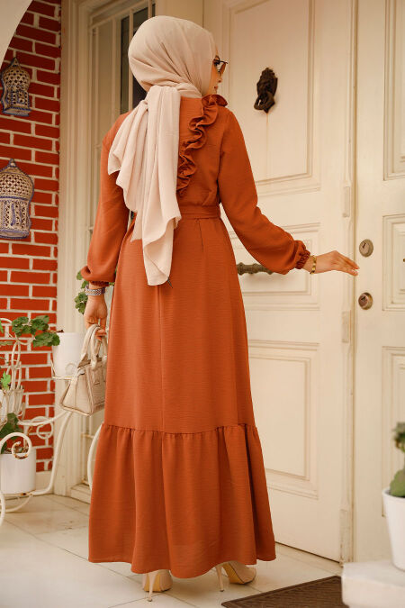 Modest Dark Terra Cotta Long Dress 659KKRMT